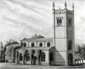Odell church from the north-west in 1868